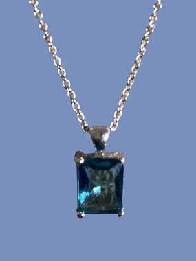 Silver Tone Blue Topaz Necklace